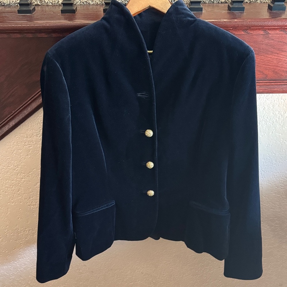 Ralph Lauren Women’s Size 14 Navy Velvet Blazer with Gold Rhinestone Buttons